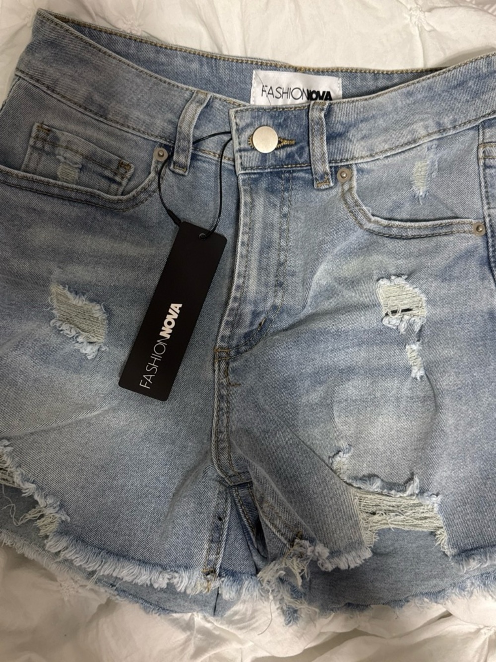 Fashion Nova Light Blue Ripped Denim Cutoff Shorts